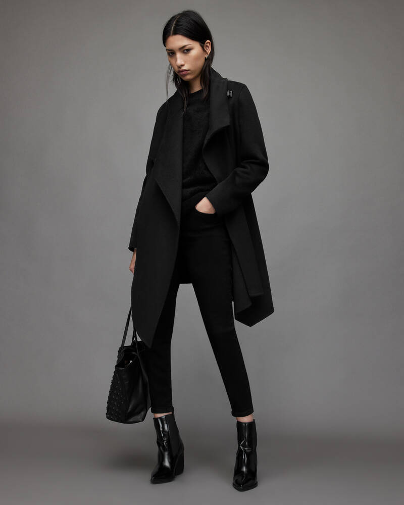 Black Allsaints Monument Eve Wool Blend Coat | WO162R-5