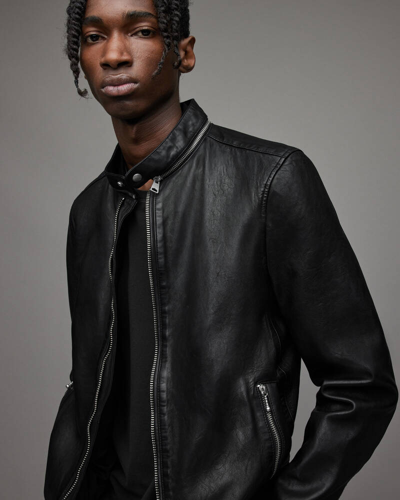 Black Allsaints Morris Leather Bomber Jacket | ML080X-5