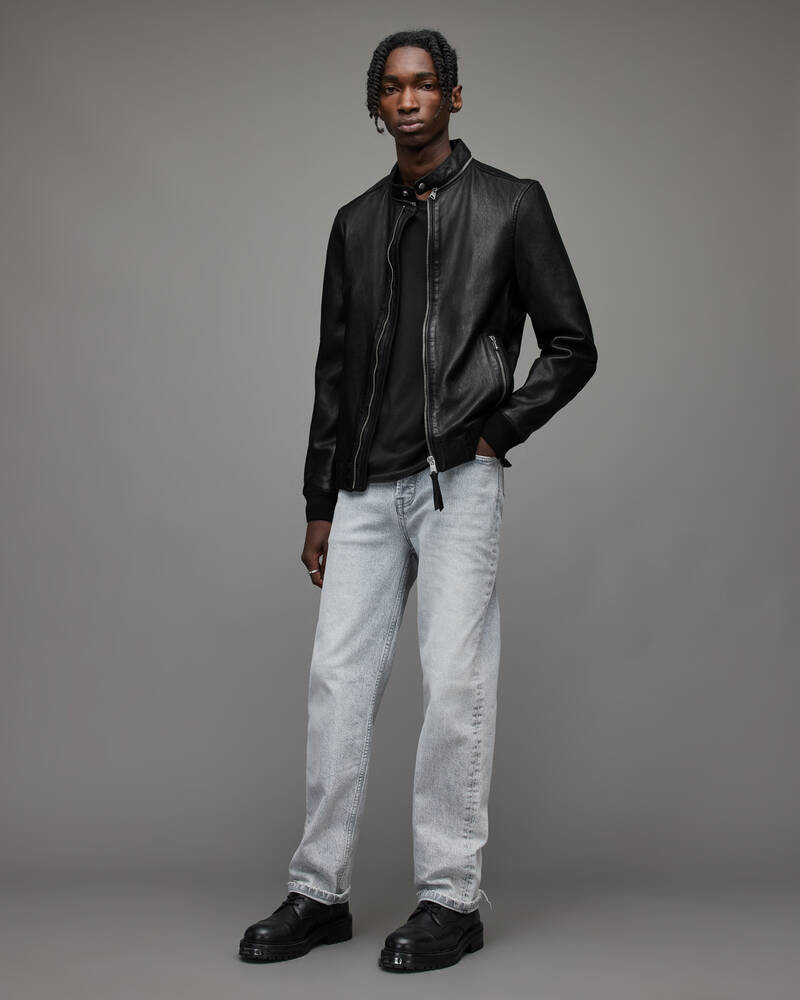 Black Allsaints Morris Leather Bomber Jacket | ML080X-5