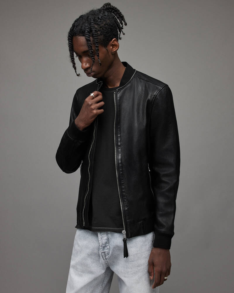 Black Allsaints Morris Leather Bomber Jacket | ML080X-5