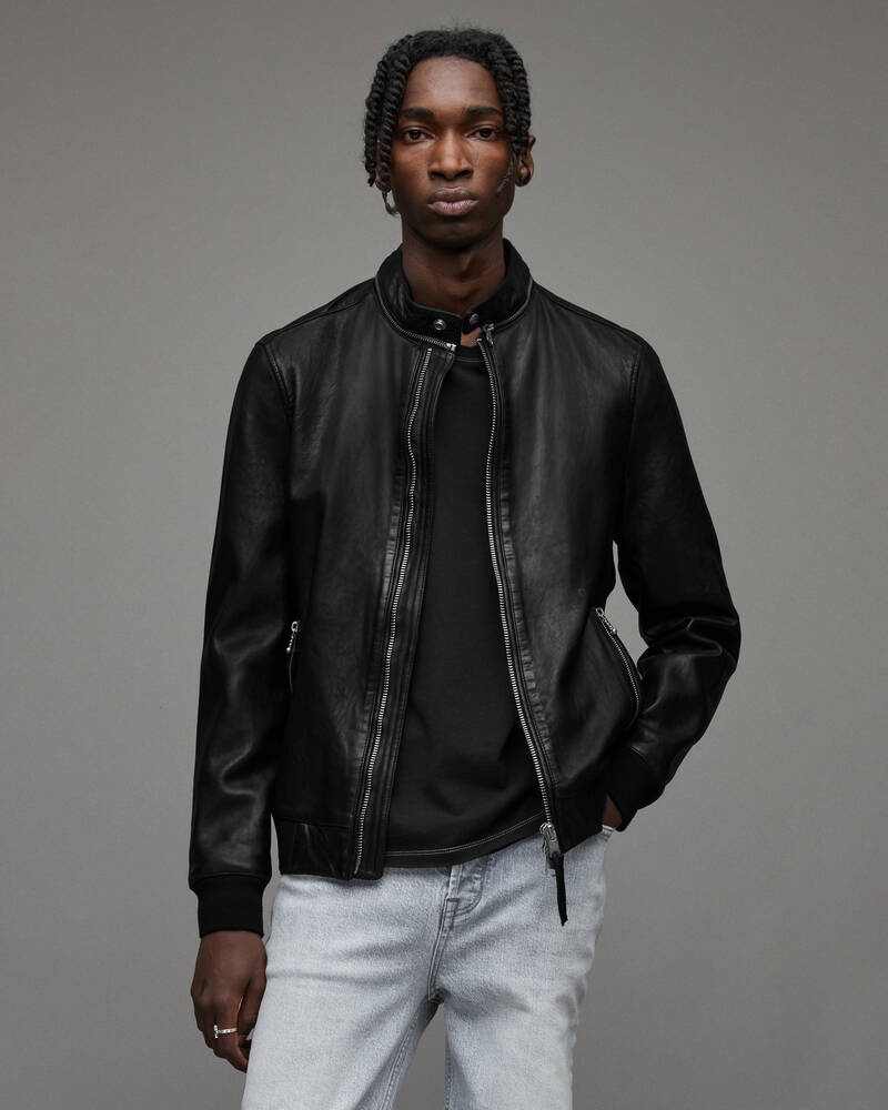 Black Allsaints Morris Leather Bomber Jacket | ML080X-5