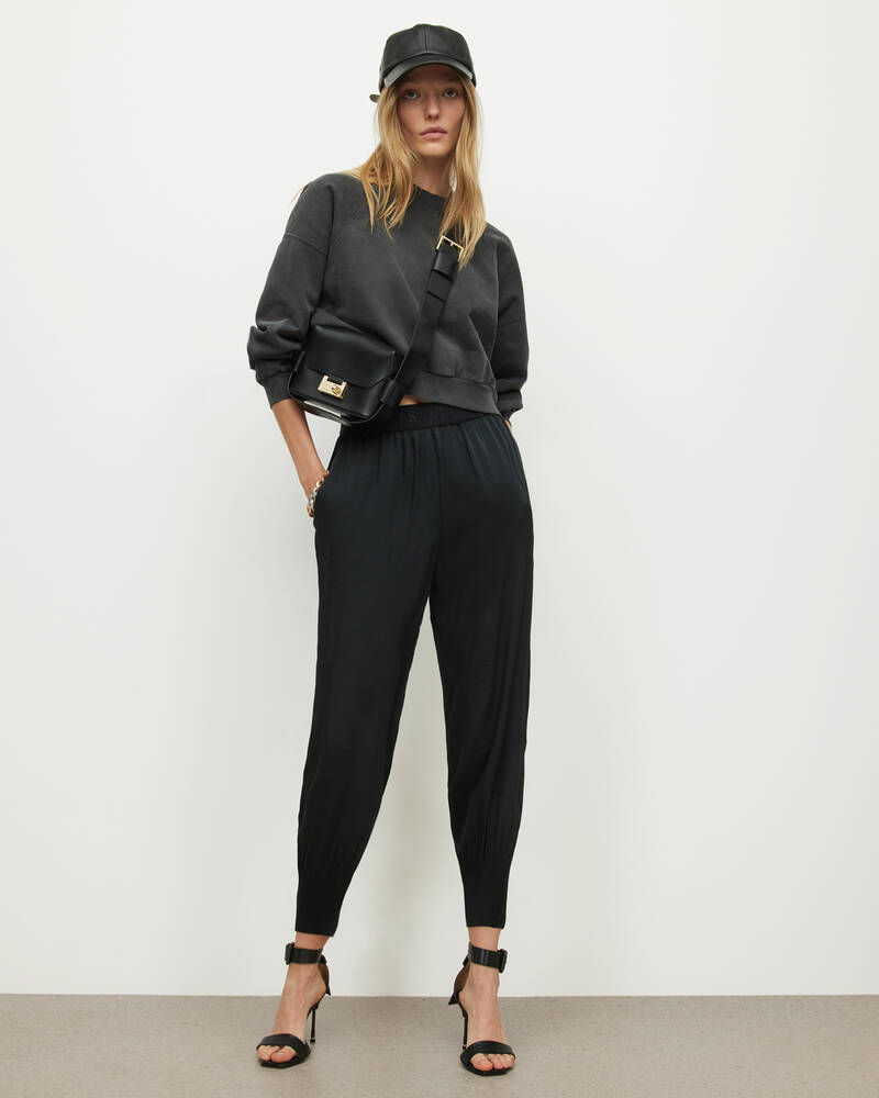 Black Allsaints Nala Mid Rise Tapered Trousers | WP010X-5