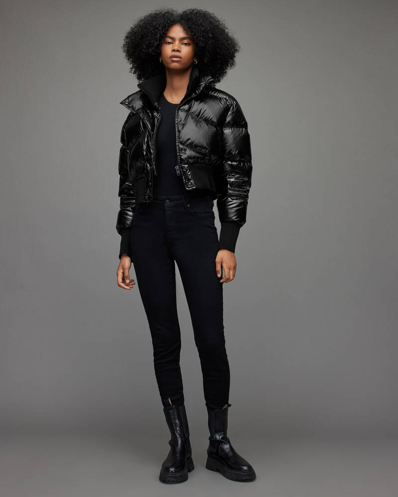 Black Allsaints Navie Cropped Puffer Jacket | WO030X-5