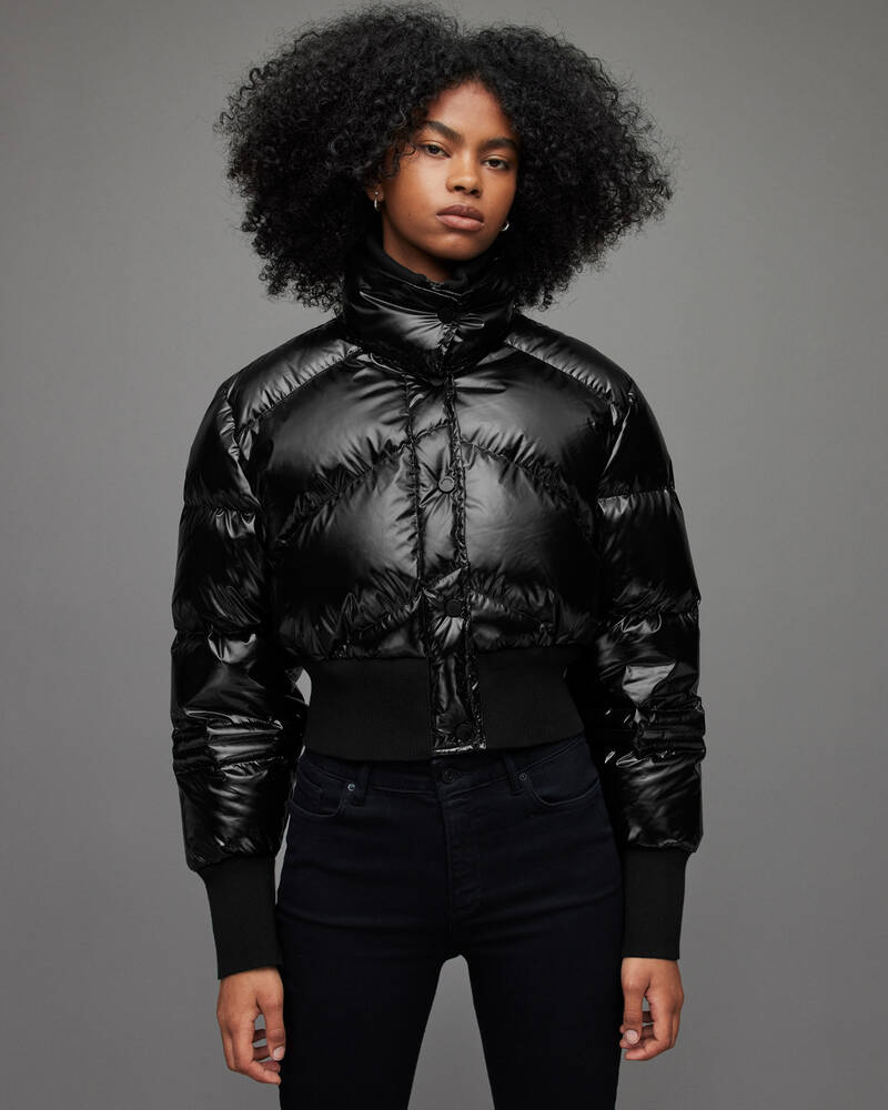 Black Allsaints Navie Cropped Puffer Jacket | WO030X-5