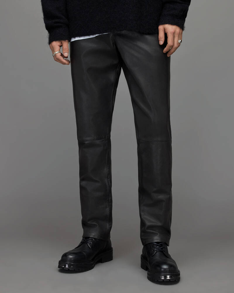 Black Allsaints Nic Straight Leather Trousers | ML075X-5