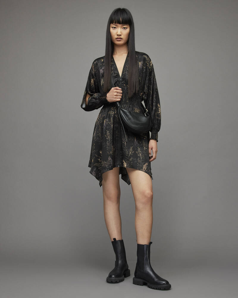 Black Allsaints Nilah Yorik Silk Blend Dress | WD020X-5