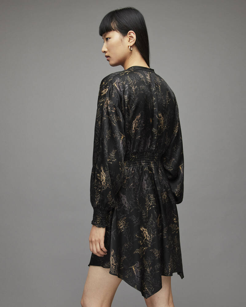 Black Allsaints Nilah Yorik Silk Blend Dress | WD020X-5