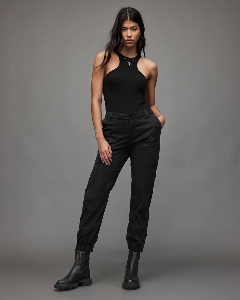 Black Allsaints Nola High Rise Slim Cargo Joggers | WE504W-5