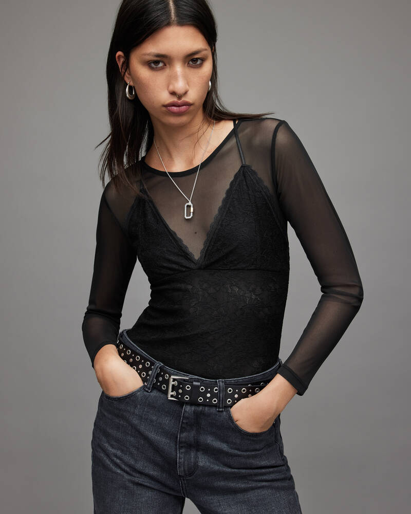 Black Allsaints Nyla Lace Bodysuit | WM001X-5