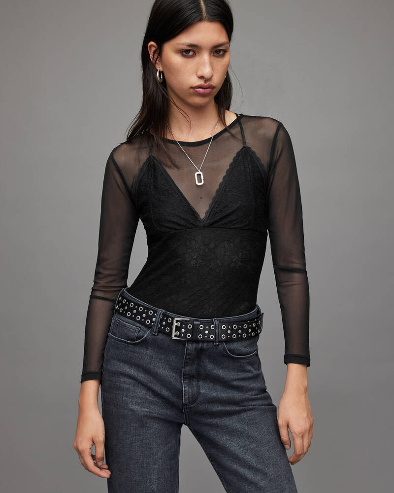 Black Allsaints Nyla Lace Bodysuit | WM001X-5