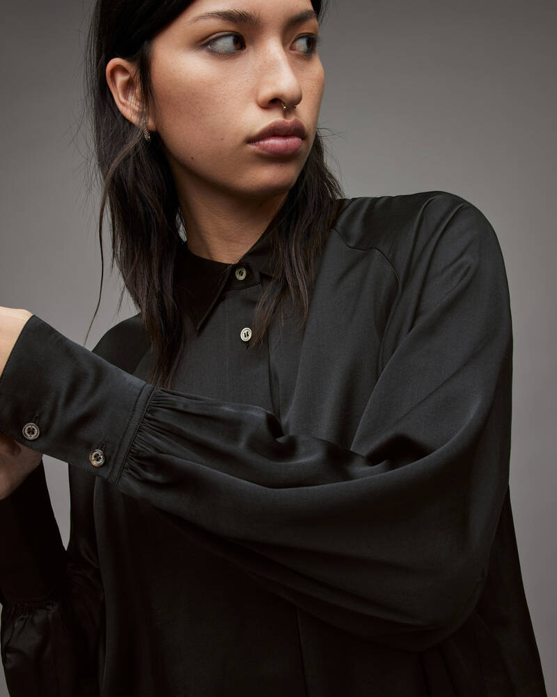 Black Allsaints Oana Silk Blend Shirt | WH032X-5