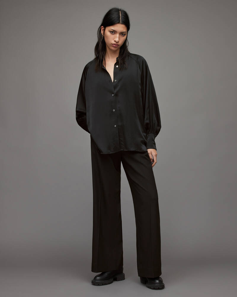 Black Allsaints Oana Silk Blend Shirt | WH032X-5