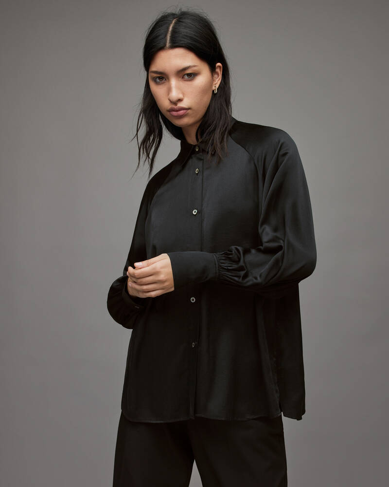 Black Allsaints Oana Silk Blend Shirt | WH032X-5