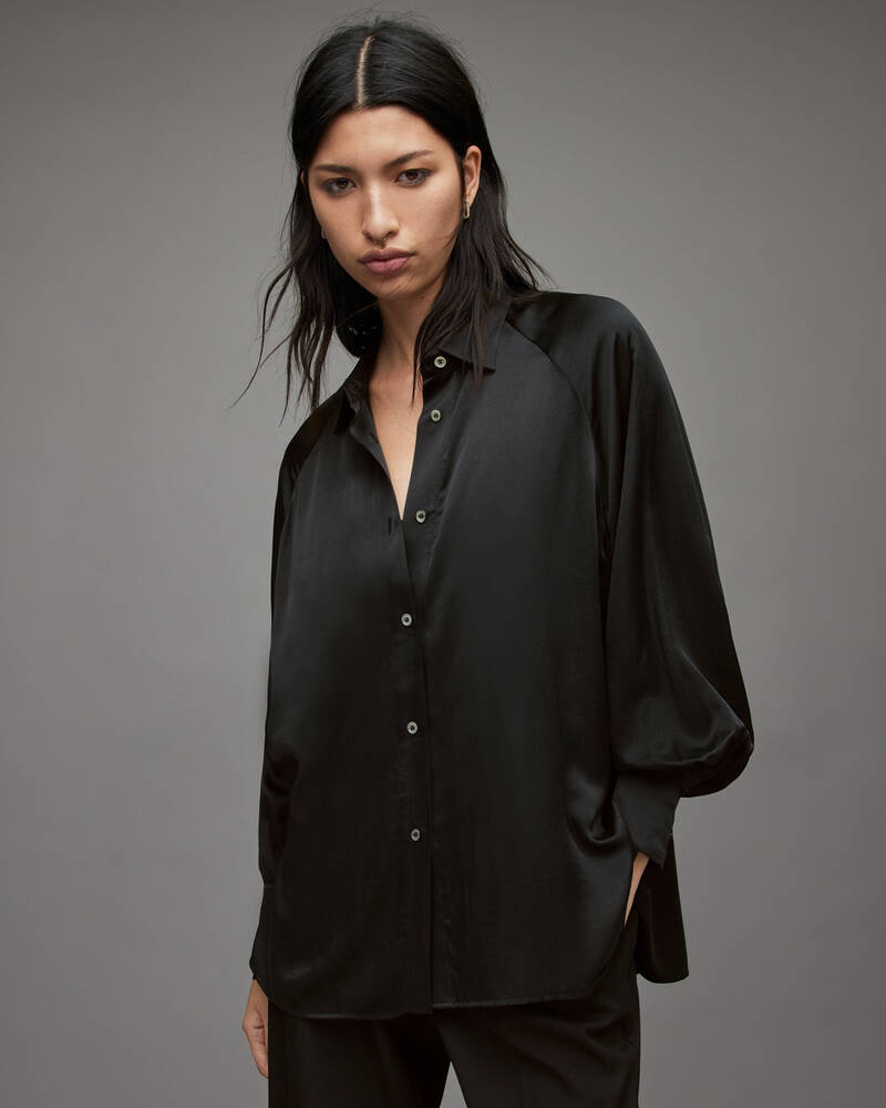 Black Allsaints Oana Silk Blend Shirt | WH032X-5