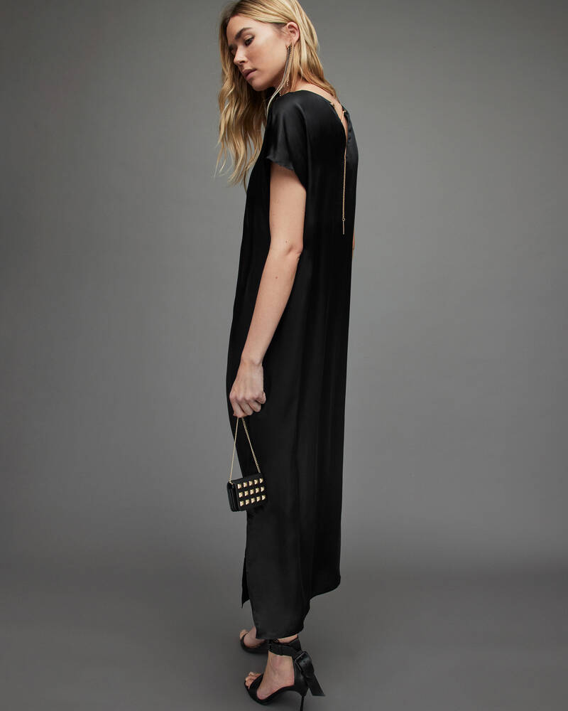 Black Allsaints Odette Silk Blend Midi Dress | WD089Y-5