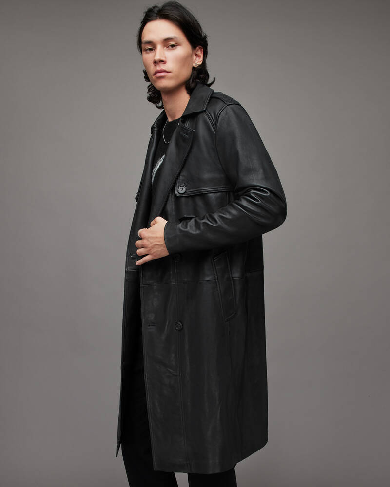 Black Allsaints Oken Leather Trench Coat | ML036W-5