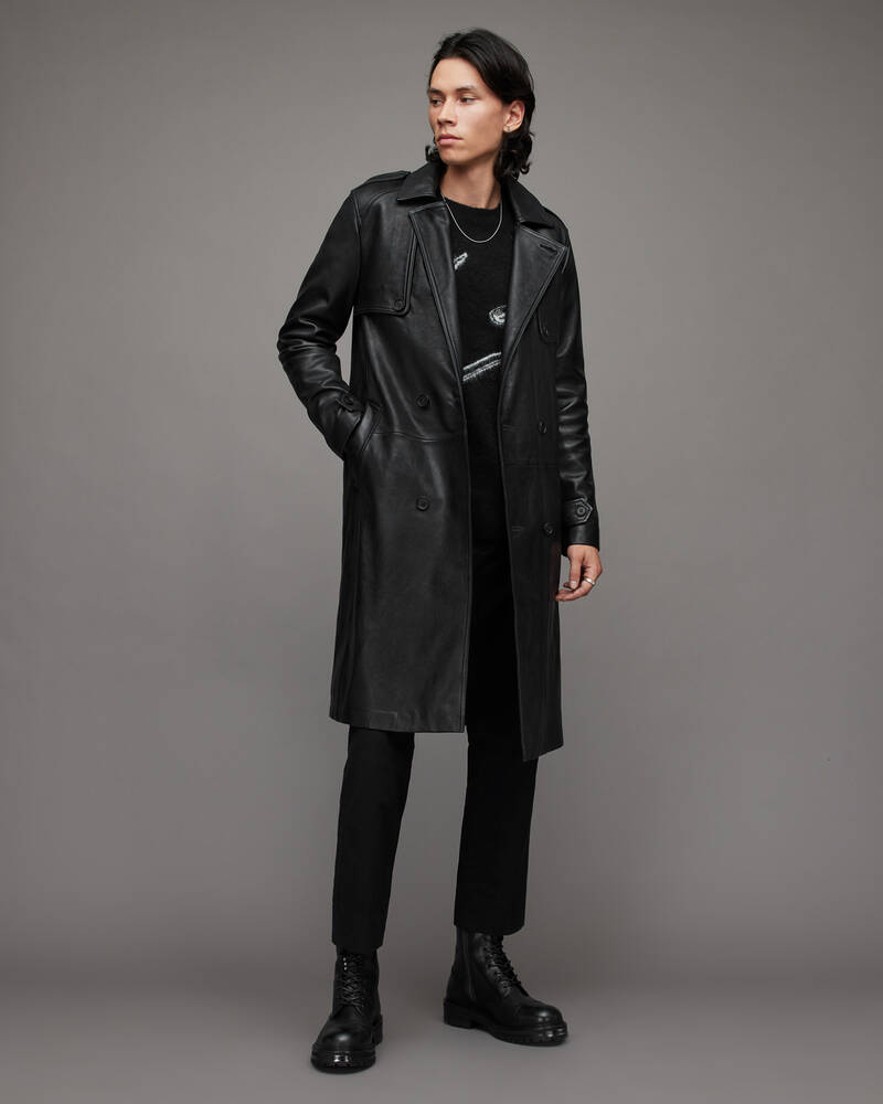 Black Allsaints Oken Leather Trench Coat | ML036W-5