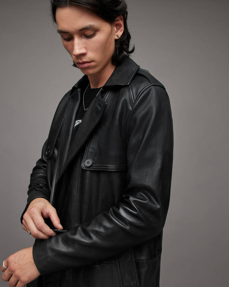 Black Allsaints Oken Leather Trench Coat | ML036W-5