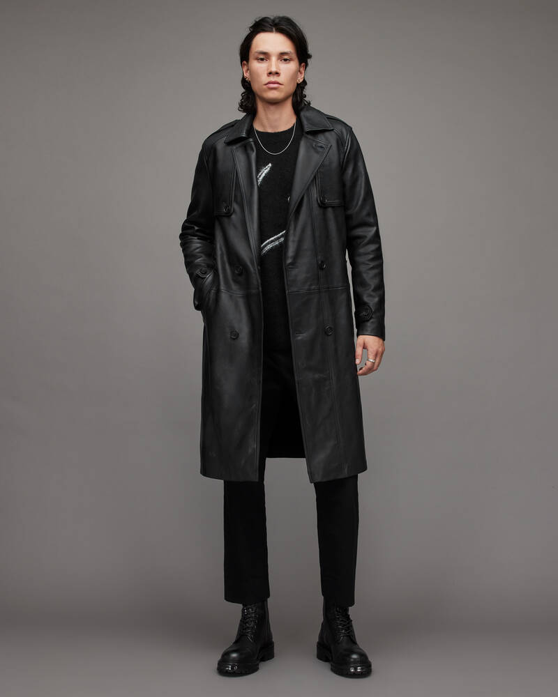 Black Allsaints Oken Leather Trench Coat | ML036W-5