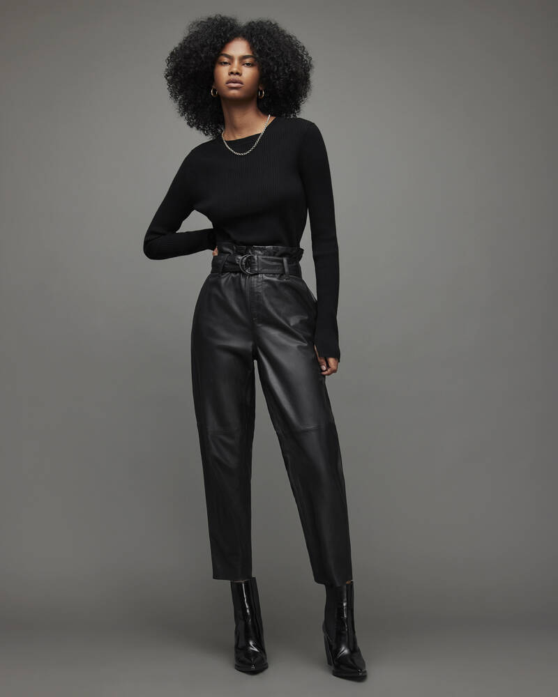 Black Allsaints Orsen Leather Trousers | WL009W-5