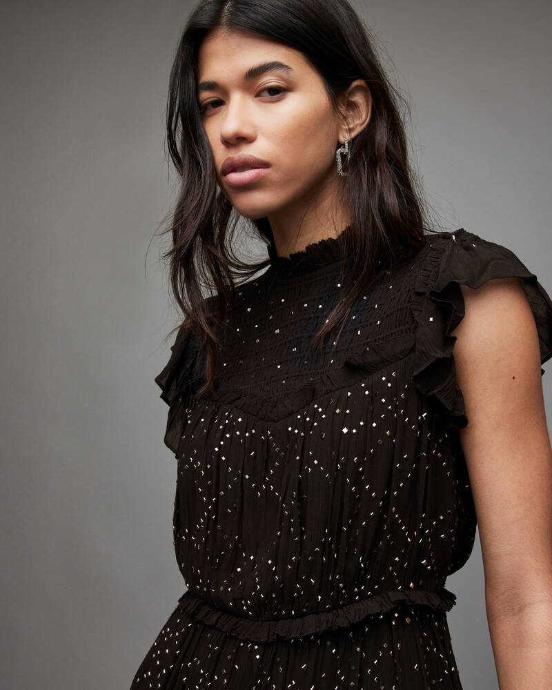 Black Allsaints Perri Sparkle Embellished Dress | WD372X-5