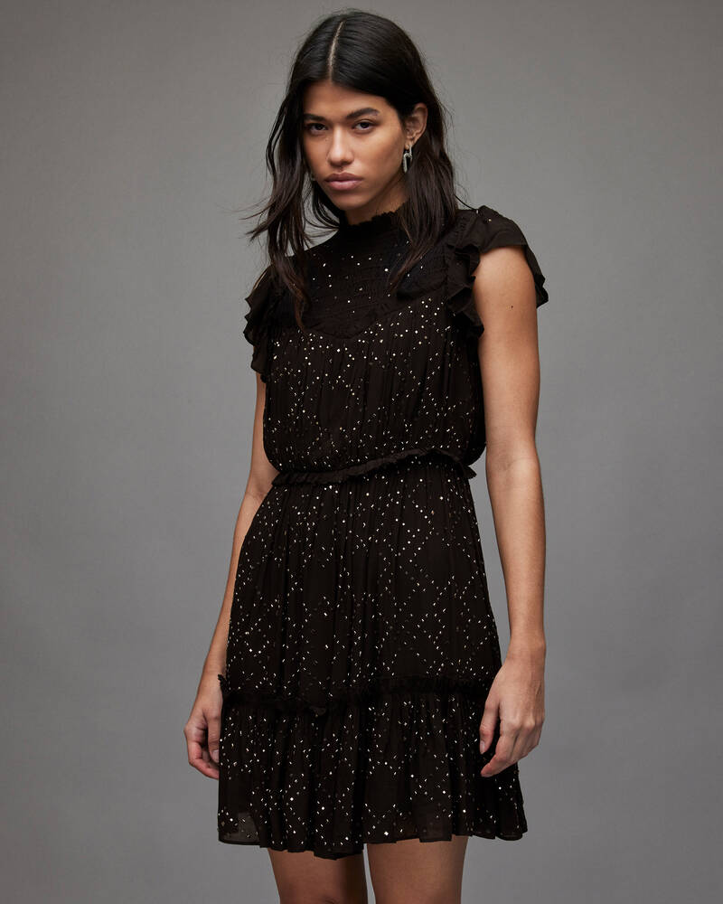 Black Allsaints Perri Sparkle Embellished Dress | WD372X-5