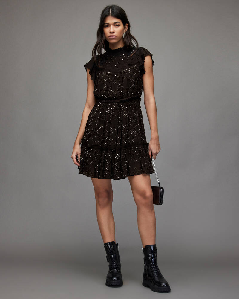 Black Allsaints Perri Sparkle Embellished Dress | WD372X-5