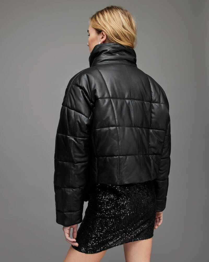 Black Allsaints Petra Leather Puffer Jacket | WL091X-5