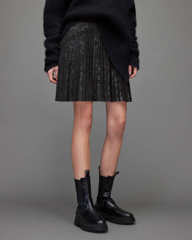 Black Allsaints Phia Snake Mini Skirt | WS038V-5