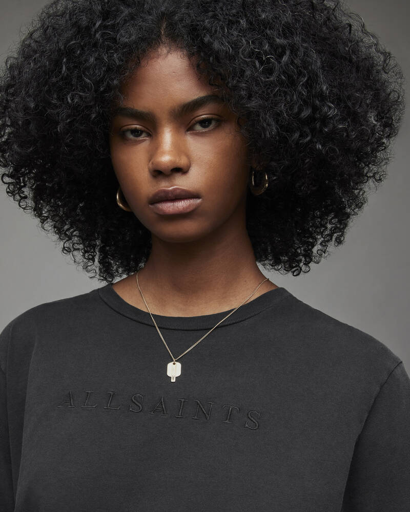 Black Allsaints Pippa Embroidered Boyfriend T Shirt | WM109W-5