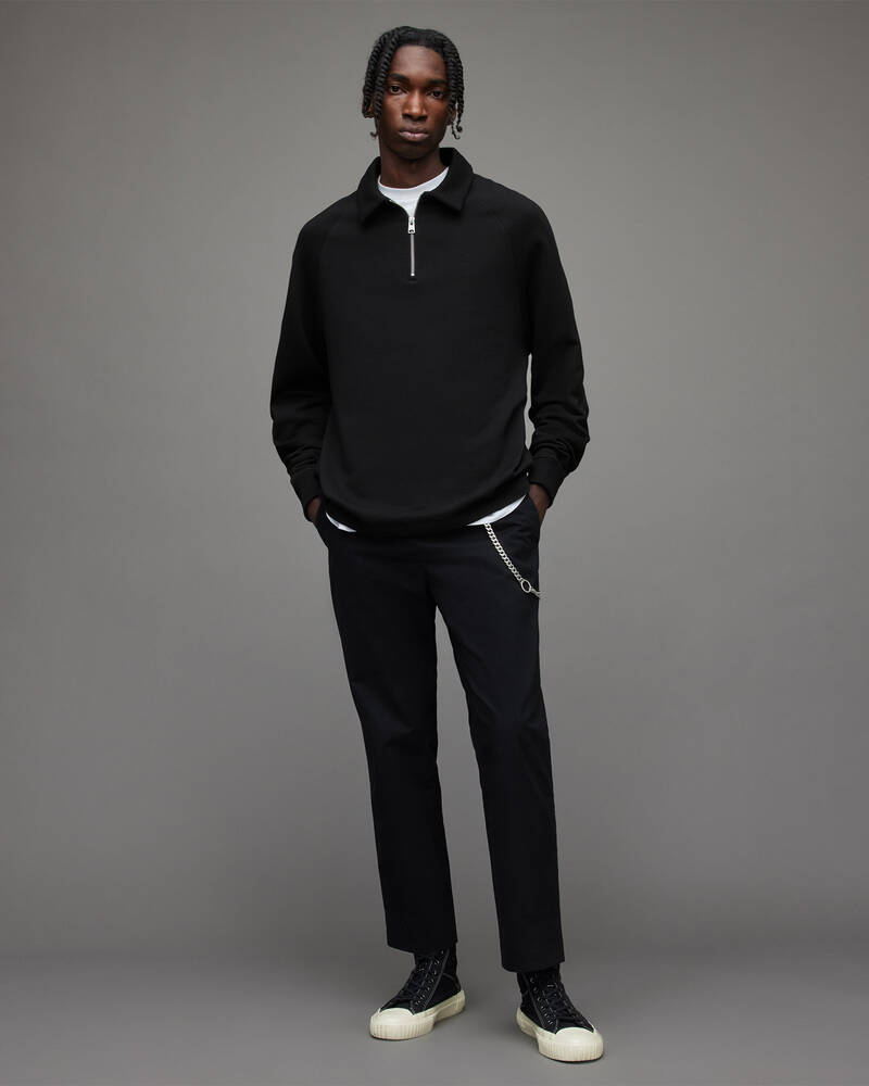 Black Allsaints Rafe Half Zip Polo Shirt | MF210V-5