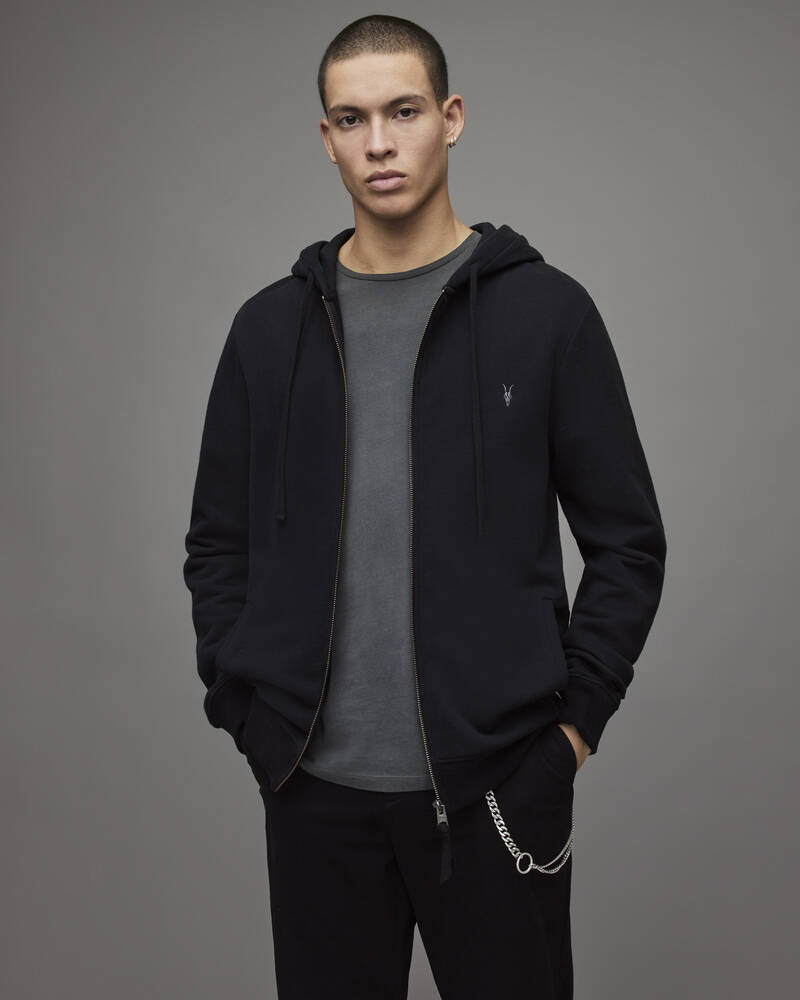 Black Allsaints Raven Zip Hoodie | MF047K-5