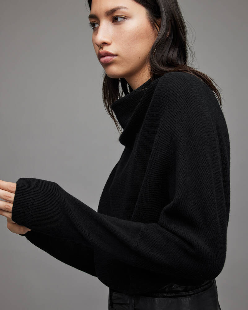 Black Allsaints Ridley Cropped Cashmere Blend Jumper | WK078V-5