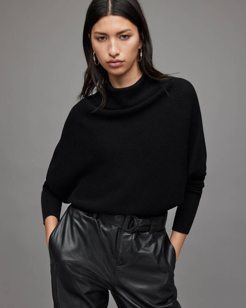 Black Allsaints Ridley Cropped Cashmere Blend Jumper | WK078V-5