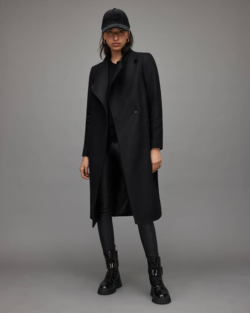 Black Allsaints Riley Wool Cashmere Blend Coat | WO179V-5