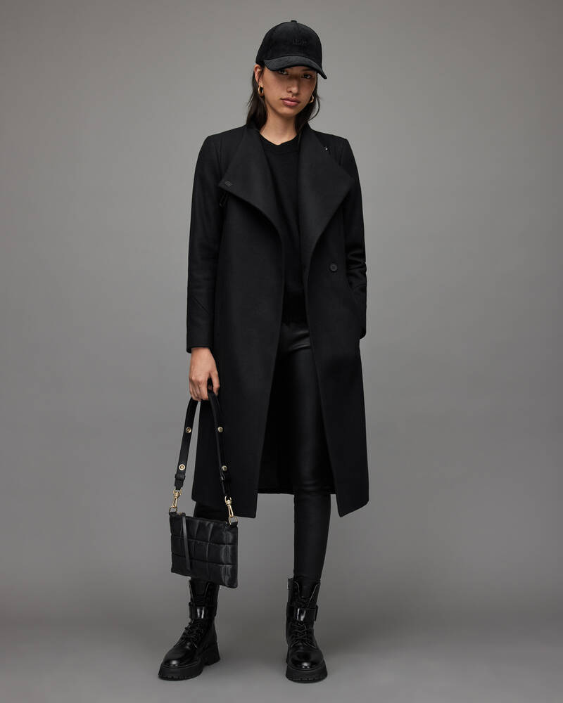 Black Allsaints Riley Wool Cashmere Blend Coat | WO179V-5