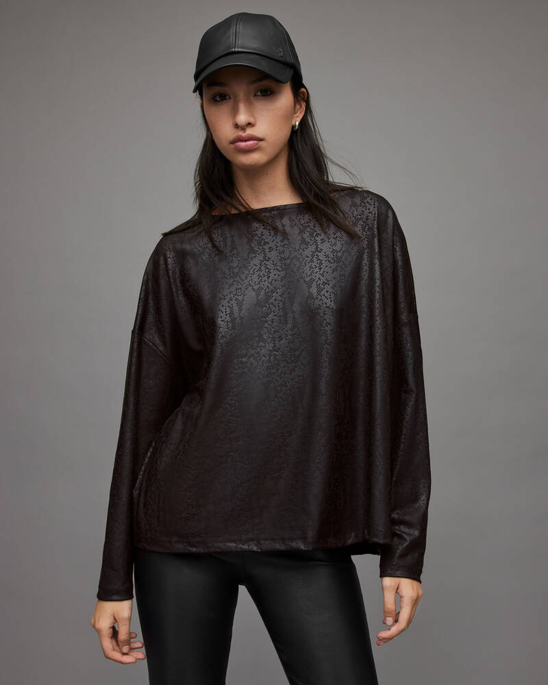 Black Allsaints Rita Snake T Shirt | WM194X-5