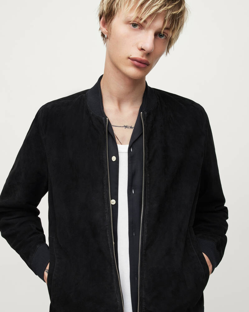 Black Allsaints Ronan Suede Bomber Jacket | ML075U-5