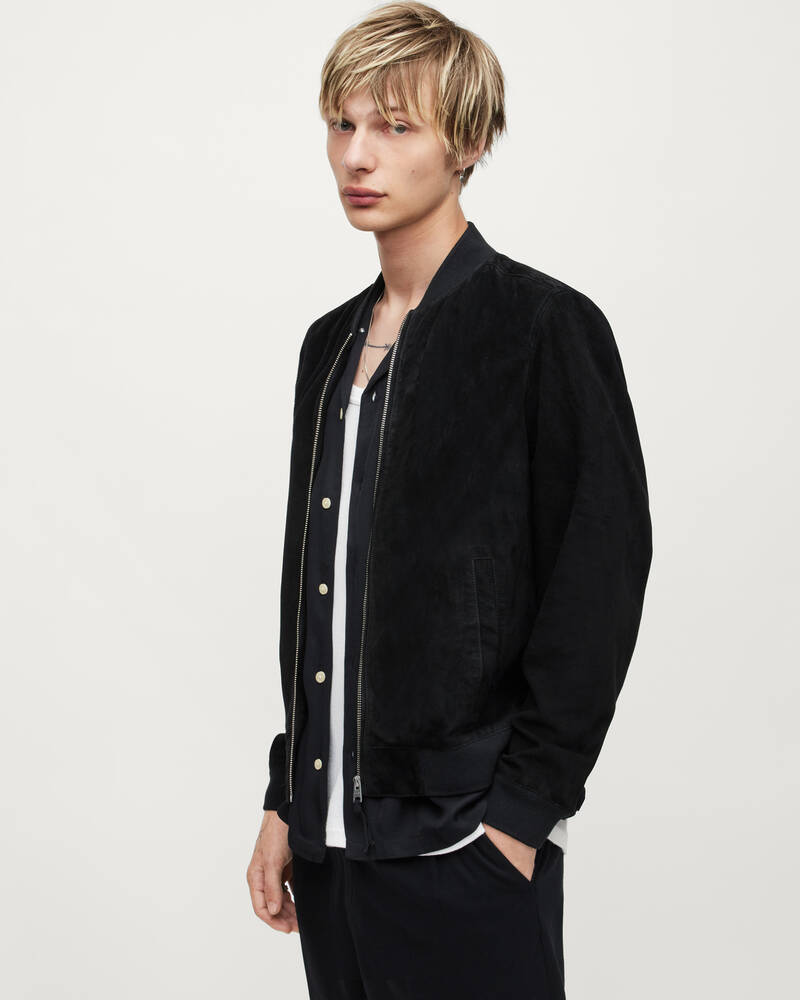 Black Allsaints Ronan Suede Bomber Jacket | ML075U-5