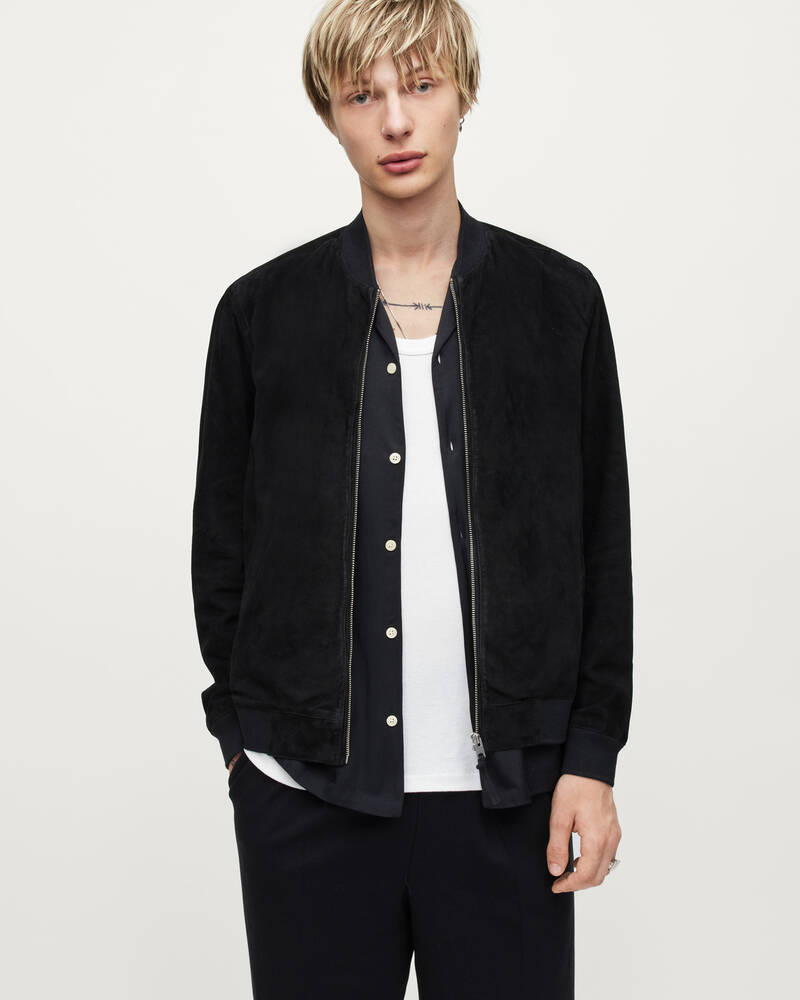 Black Allsaints Ronan Suede Bomber Jacket | ML075U-5