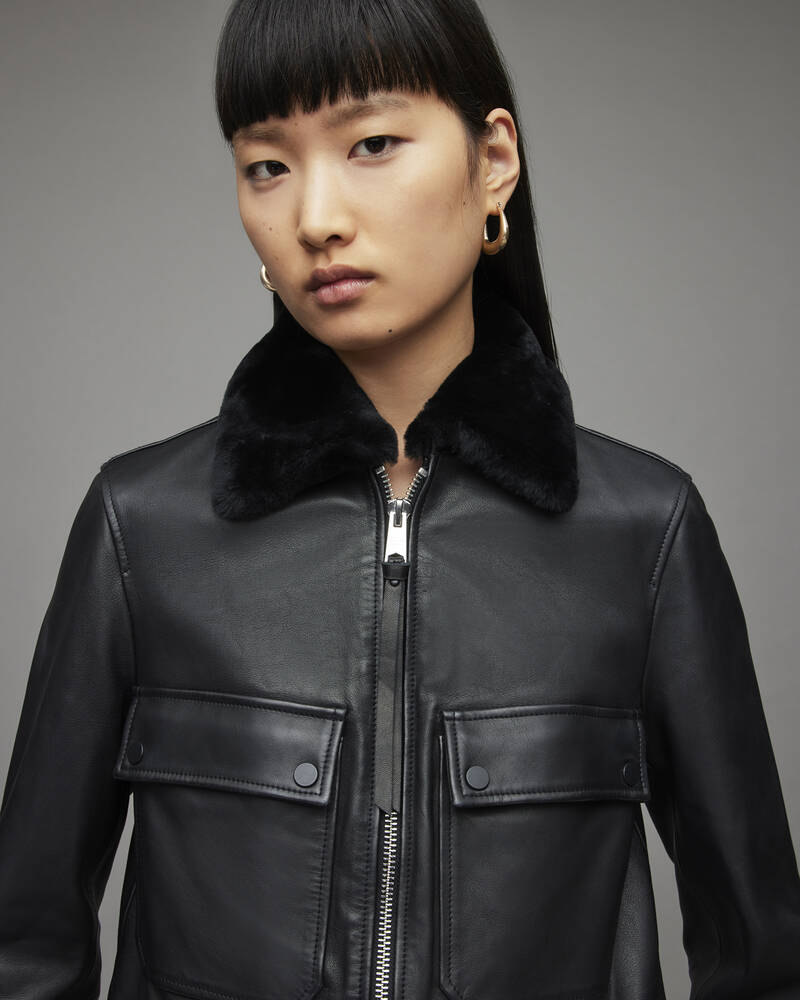 Black Allsaints Safiya Leather Jacket | WL009X-5