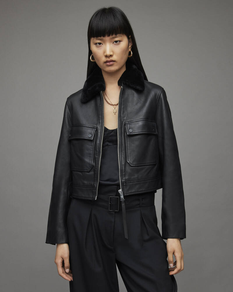 Black Allsaints Safiya Leather Jacket | WL009X-5