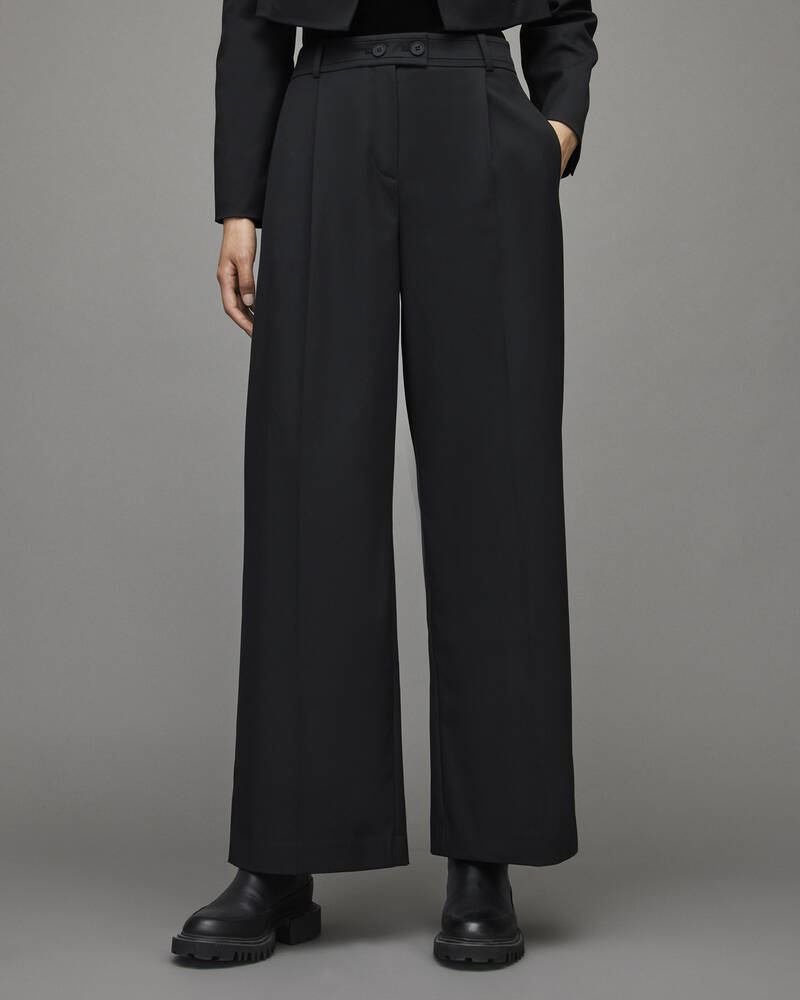 Black Allsaints Seline Mid Rise Relaxed Trousers | WT011X-5