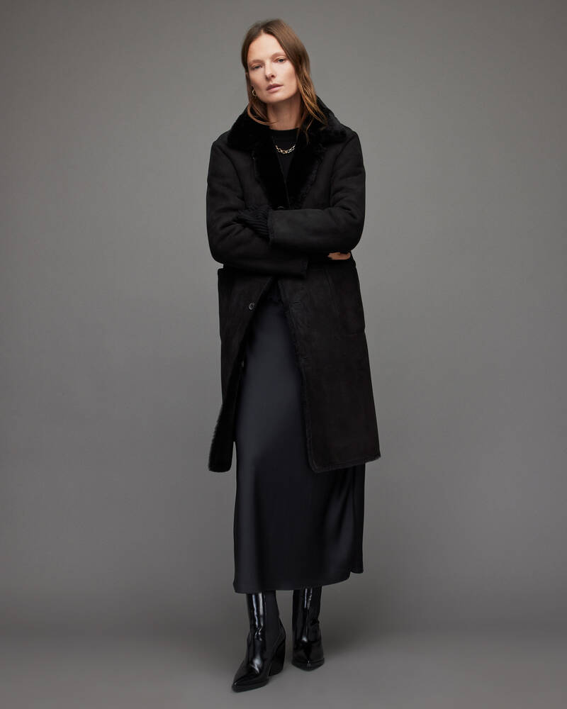 Black Allsaints Serra Reversible Shearling Coat | WL084T-5