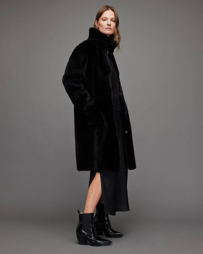 Black Allsaints Serra Reversible Shearling Coat | WL084T-5