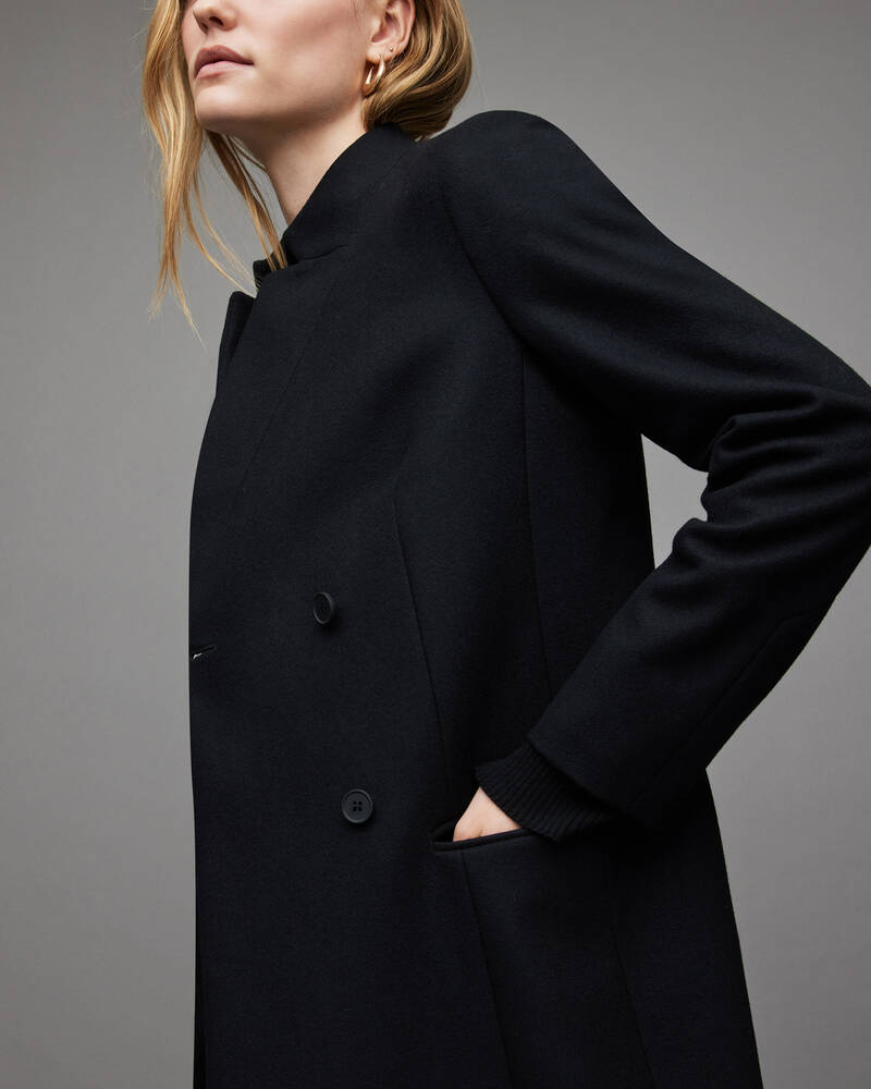 Black Allsaints Sidney Recycled Wool Cashmere Blend Coat | WO177V-5