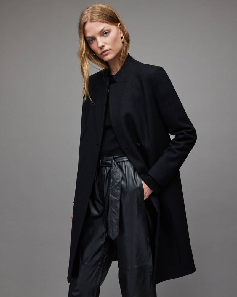 Black Allsaints Sidney Recycled Wool Cashmere Blend Coat | WO177V-5