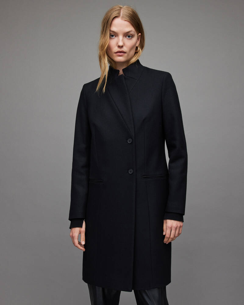 Black Allsaints Sidney Recycled Wool Cashmere Blend Coat | WO177V-5