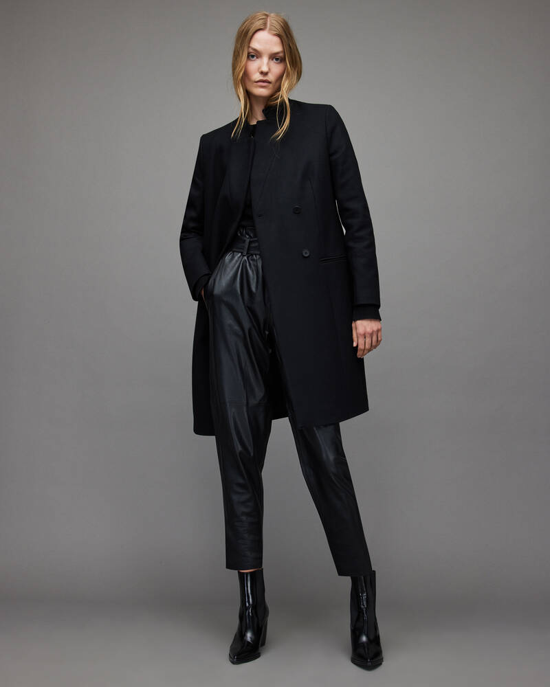 Black Allsaints Sidney Recycled Wool Cashmere Blend Coat | WO177V-5