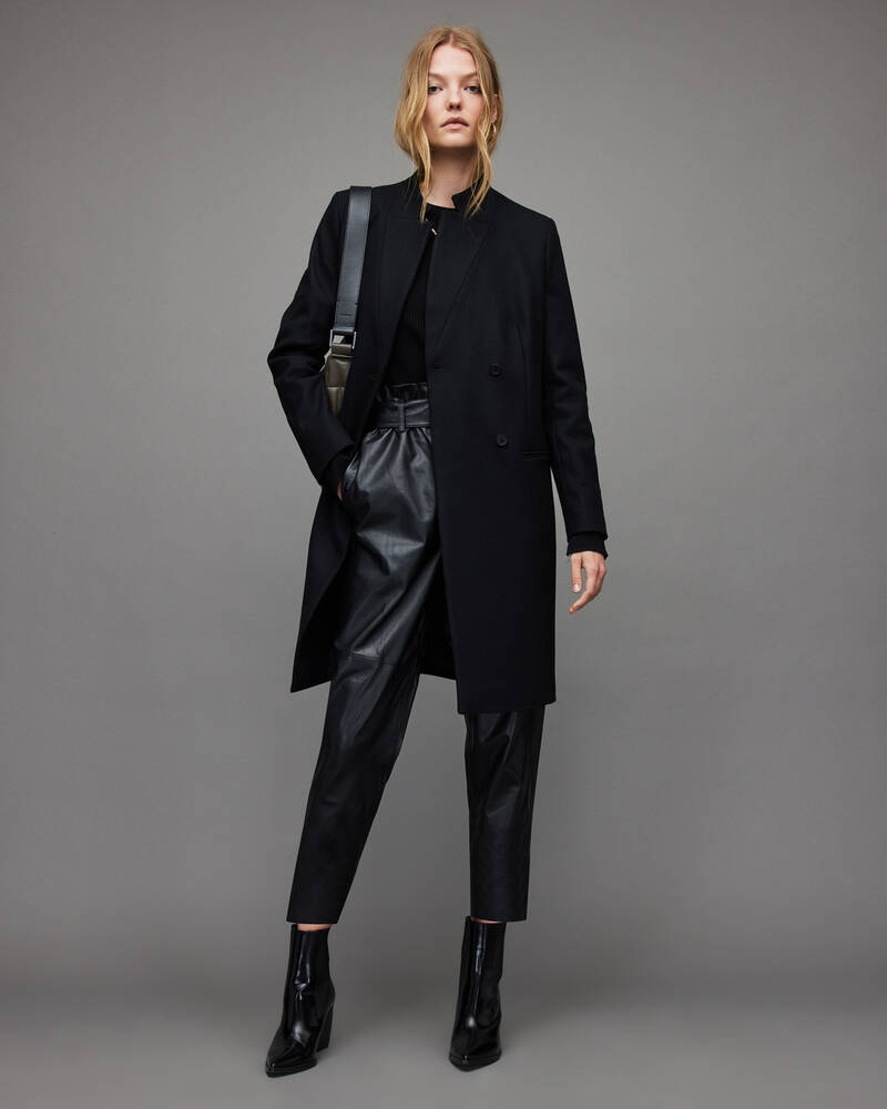 Black Allsaints Sidney Recycled Wool Cashmere Blend Coat | WO177V-5